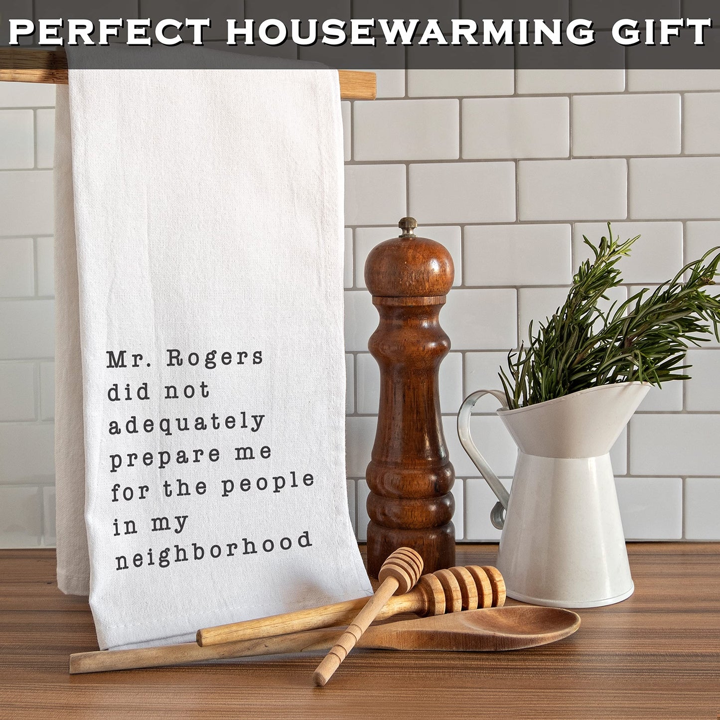 MAINEVENT Mr Rogers Dish Towel 18x24 Inch, Funny Kitchen Tea Towel Neighborhood Friends Adult Humor Decor, Women Hostess Gift