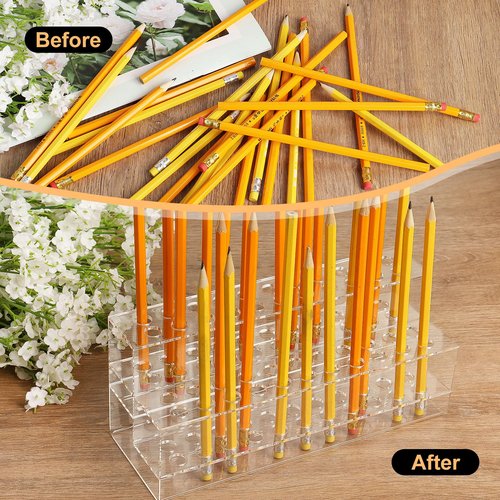 SBYURE Acrylic Pen Holder, 44-Slots Pen Stand Clear Pen Holder Pen Display Stand Eyebrow Pen Stand Art Brush Rack Makeup Brush Rack Organizer for Home Office Desk School Supplies