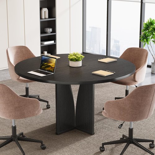 Tribesigns 39" Round Conference Table for 4, Modern Round Meeting Table with Sturdy Base, Small Compact Conference Room Tables for Office, Training, or Negotiation (Black)