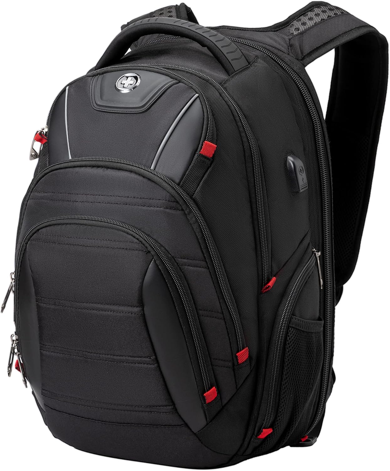 Swissdigital Travel Backpack - TSA Friendly, USB Charging & RFID Protection for 15.6" Laptops - Black | J14-BR