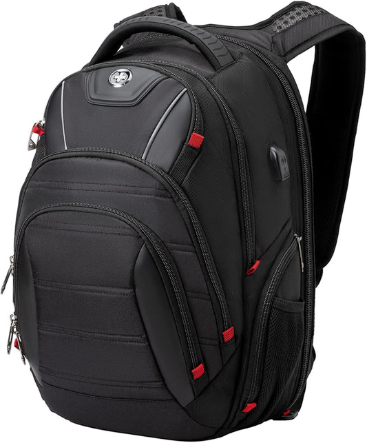 Swissdigital Travel Backpack - TSA Friendly, USB Charging & RFID Protection for 15.6" Laptops - Black | J14-BR