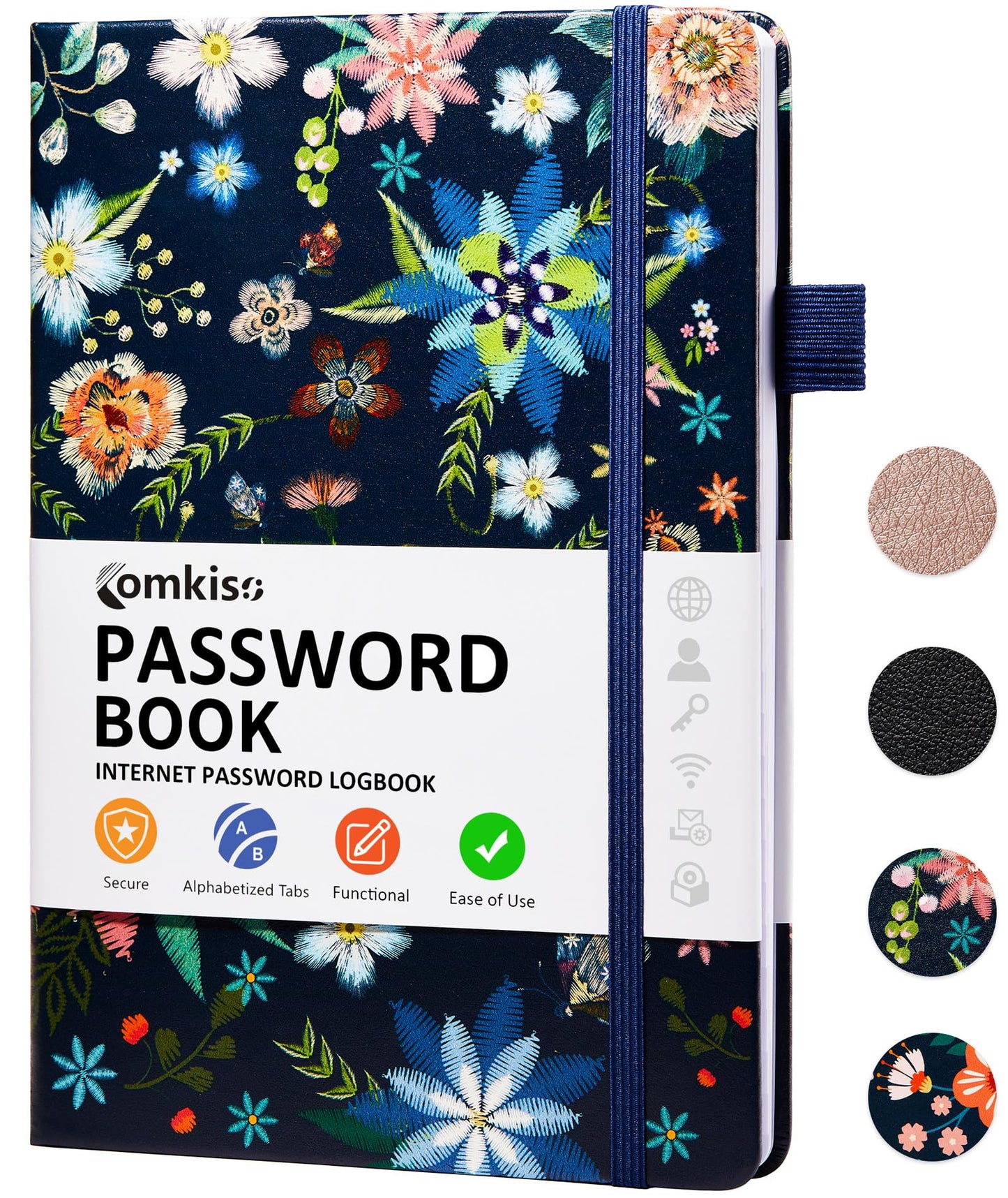 Comkiso Password Book with Individual Alphabetical Tabs Laminated, Large Print Password Keeper Book for Seniors, A5 Hardcover Internet Password Log Book to Record Website Login Details - Bloom