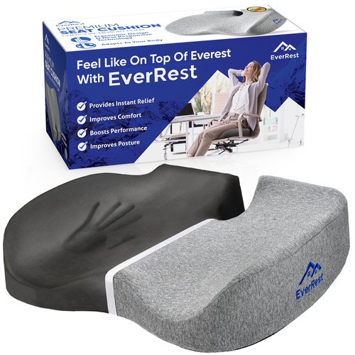EVERREST Seat Cushion for Office Chair Plus Size - Firm Extra Wide Large Memory Foam Pillow for Tailbone, Coccyx, Sciatica, Back Pain Relief – Thick Pad for Long Hours Sitting, Gaming
