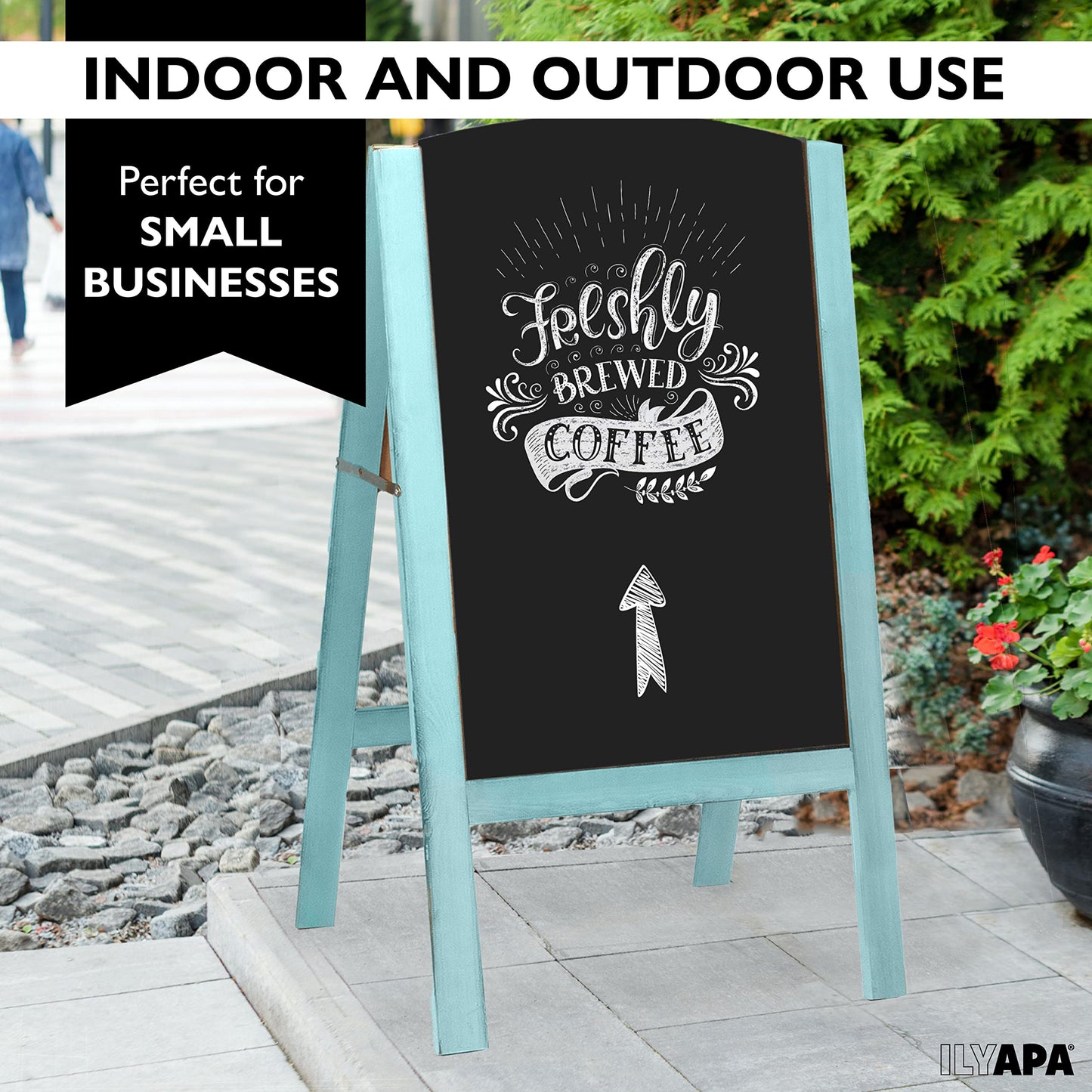 Ilyapa A-Frame Chalkboard Sidewalk Sign - Rounded Top Folding Menu for Restaurant, Business or Weddings, Office, Weddings - Seafoam, 18 x 32 Inches