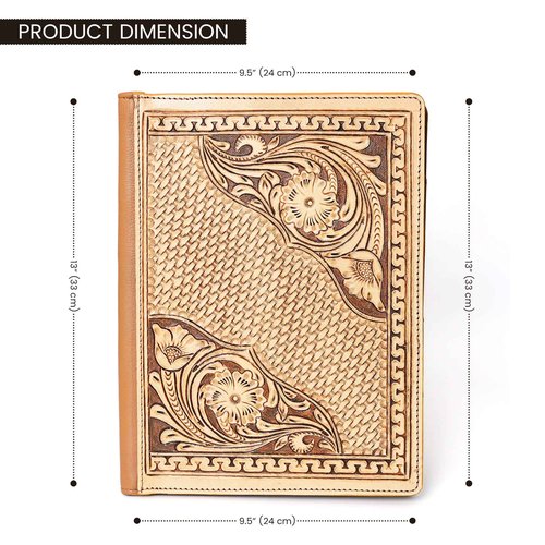 Merbaa Handmade Leather File Folder – Premium Cowhide Leather Resume Holder for Men & Women – A4/Letter Size Organizer with Pockets – Document Case for Office, Interviews, Meetings (Tan)