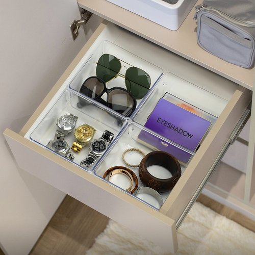 Acrimet Drawer Organizer Modular, Box Tray Storage Bins for Office, Home, Makeup, Kitchen, Junk Drawer ( 4 Pieces) (Clear Crystal Plastic)
