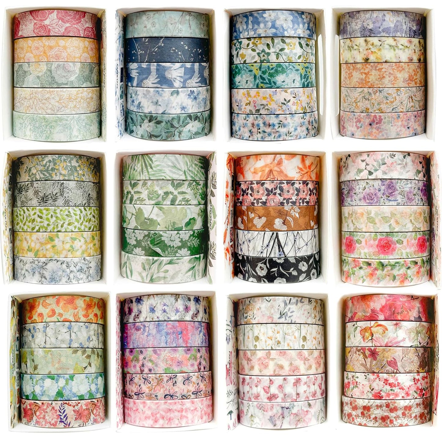 YUBX Washi Tape Set - 60 Rolls of Floral Decorative Tapes for Arts, Crafts, Journals & Planners
