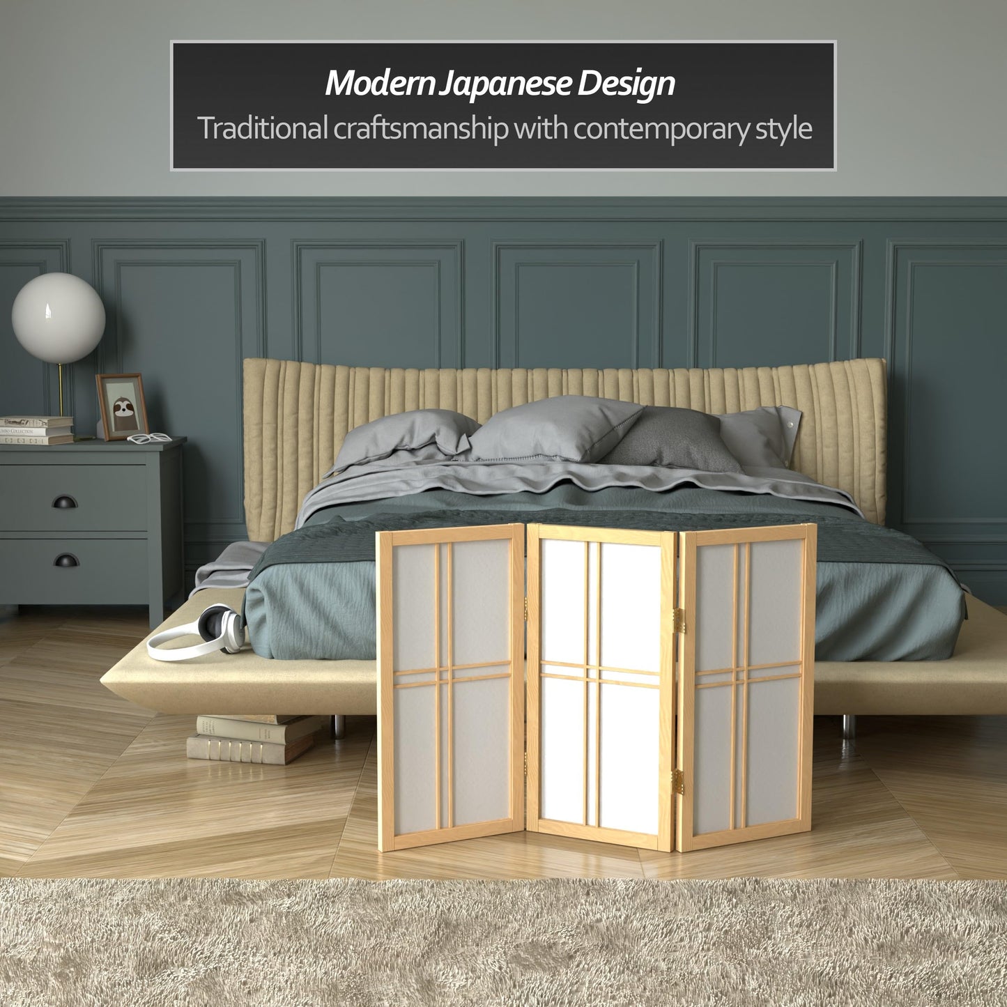 2 ft. Short Desktop Double Cross Shoji Screen - Natural - 3 Panels