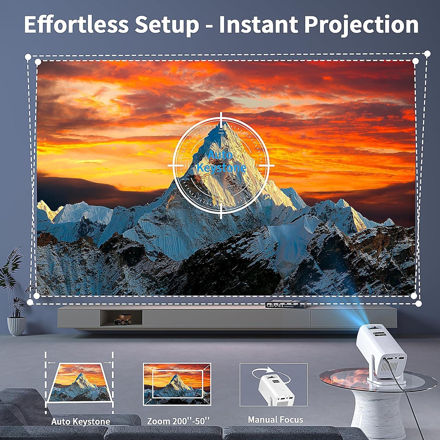 Skiennix Mini Projector - Portable 4K Outdoor Movie Projector | Compatible with Smartphones & Laptops