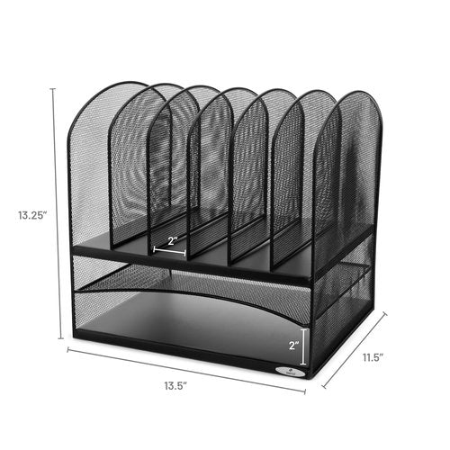 Safco Onyx Desk Organizer, 6 Vertical Compartments and 2 Trays, Office and Classroom Mailbox , Paper and Mail Sorter, Steel Mesh, Black