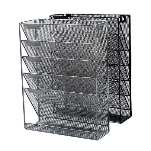 JINGWAYS Hanging Wall File Organizer Magazine Holder Mail Sorter Magazine Rack Office Supplies Metal Mesh Desk Organizer with Bottom Flat Tray, 6 Tier (BLACK)