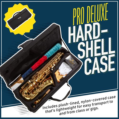 Mendini By Cecilio Alto Saxophone for Beginners, E Flat Tenor Saxophone for Students Musicians with Tuner, Mouthpiece, Case, 10 Reeds, Grease, Cleaning Cloth & Rod, Gloves, Strap, Book (Black Gold)