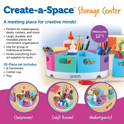 Learning Resources Create-a-Space Storage Center - Pastel, Homeschool Storage, Nursery Organizer, Fits 3oz Hand Sanitizer Bottles, Classroom Craft Keeper, 10 Piece Set