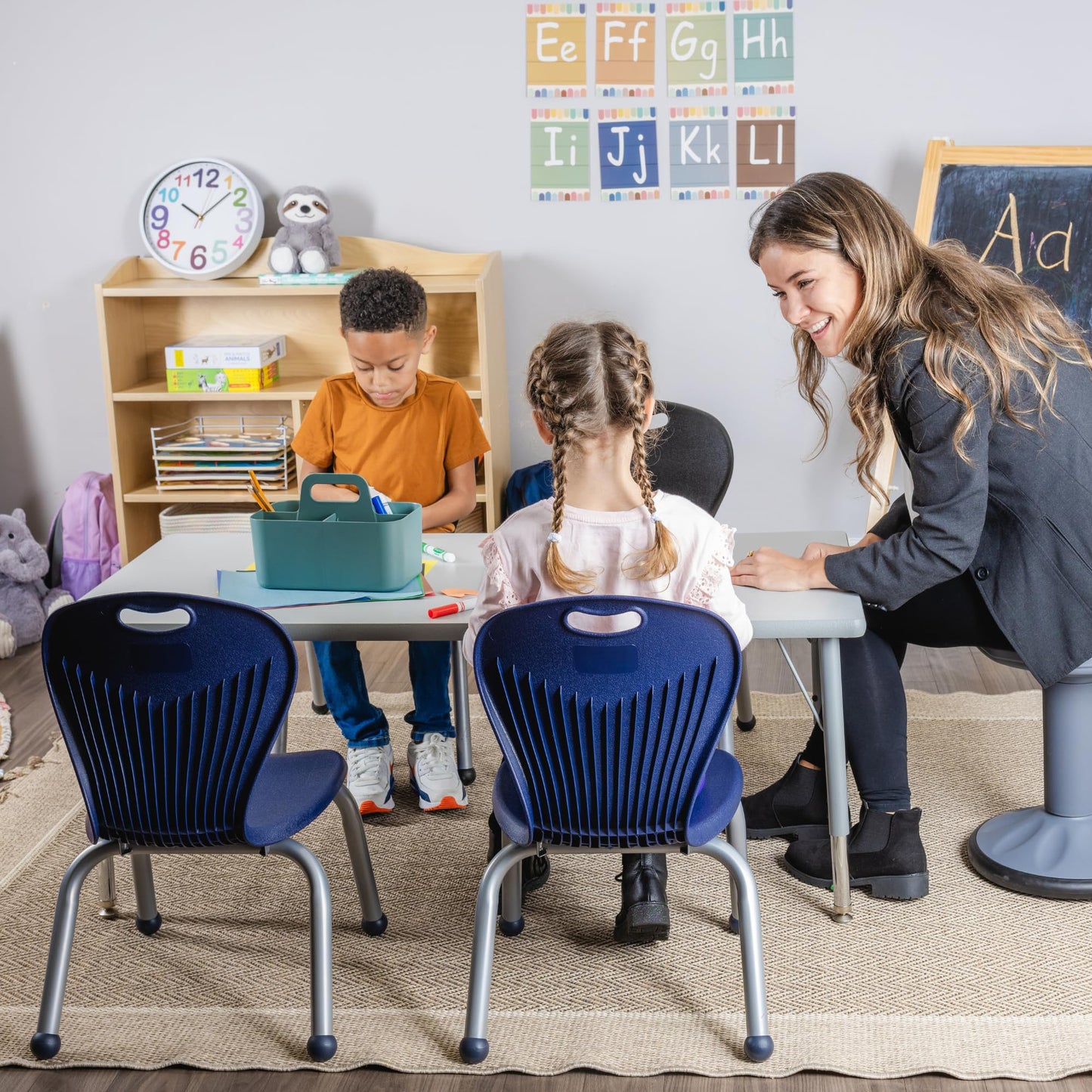 School Student Stack Classroom Chair - Choose 12" 14" 16" 18" Seat Height - Ergonomic Molded Seat Shell with Robust Riveted Frame - for Class Rooms in Home Learning of Office - Pack of 4 Chairs