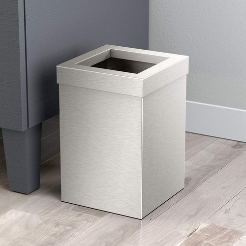 Gatco Modern Square Waste Basket and Toilet Brush Set, Satin Nickel - Stainless Steel Trash Can with Removable Lid, Leakproof, 3 Gallon Capacity for Bathroom, Bedroom, Kitchen, or Office