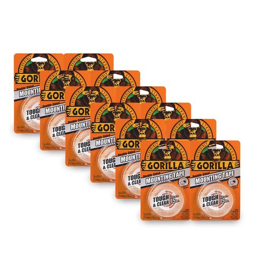Gorilla Tough & Clear Double Sided Mounting Tape, 1" x 60", Clear, (Pack of 12)