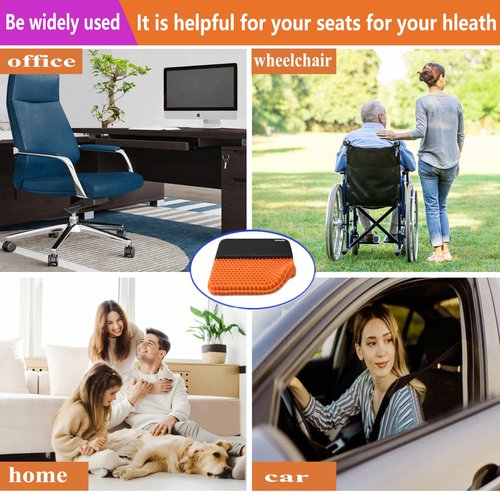 Plus Size Gel Seat Cushion for Long Sitting, Extra Large and Thick, Gel Seat Cushion for Back, Hip, Sciatica, Tailbone Pain Relief, Used for The Office, Wheelchair, Recliner, Car, Stadium(Orange)