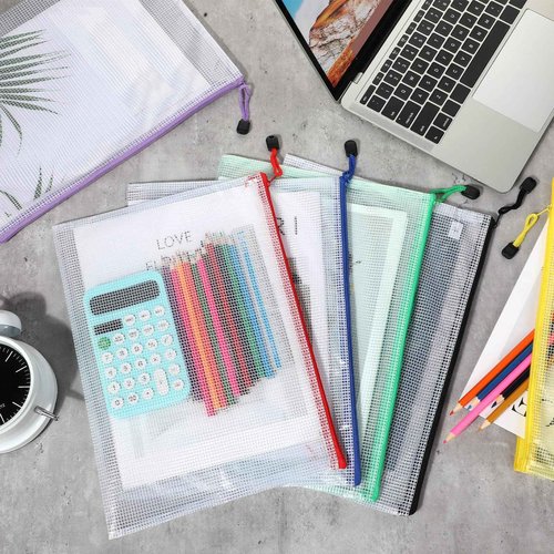 Zhehao 100 Pcs A4 Mesh Zipper Pouch Bag Bulk Mesh Pouch with Zipper Waterproof Clear Storage Bag for School Office Supplies Cosmetics Travel(A4(13.19 x 9.45 In),Vivid Color)