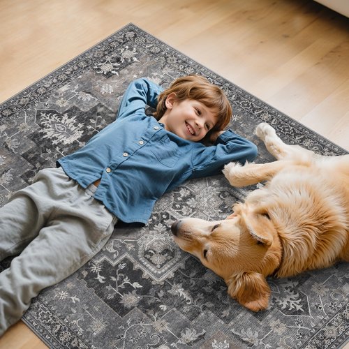 48"x60" Office Chair Mat for Hardwood Tile Floor, Under Desk Carpet Protector for Rolling Computer Chair Mat, Machine Washable Area Rug, Anti-Slip 1/5" Thick Low Pile Thin Vinyl Floor Mat, Black