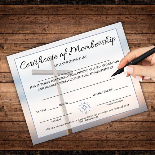 New Church Membership Certificate 30pk 8.5x11” Cross Modern Recognition to Frame Baptism Welcome Folder Dedication to Church Affirmation