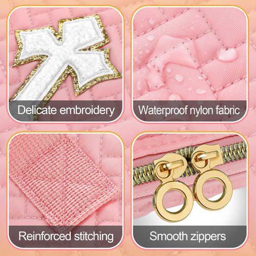Large Bible Bag with Cover Case for Women - Bible Study Supplies Including Separate Book Cover/Pen Slots/Shoulder Strap, Cross Journaling Kit Christian Gifts for Church Lady Girls (Pink)