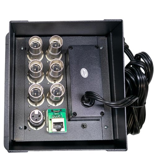 Pro Audio Recessed Stage Floor Box with Passthrough Connectors (with 110v, 6 Female 3 Pin XLR, 1 Male XLR, Ethernet RJ45)