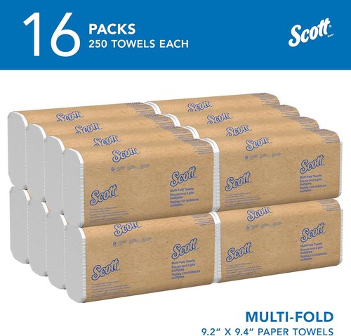 Scott® Professional Multifold Paper Towels - Absorbency Pockets, 9.2" x 9.4", White | 250 Sheets/Pack, 16 Packs/Case
