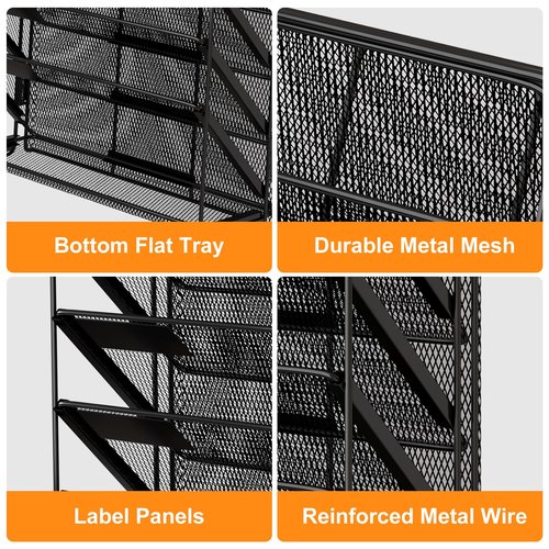 Kuntine.B 7-Tier Hanging File Organizer Vertical Wall File Organizer Wall File Holder, Mesh Magazine Rack Mail Document Organizer for Office School Home (Black, 1 Pack)