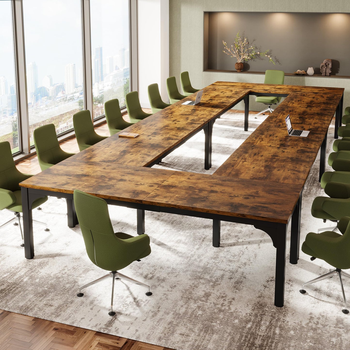 Trggivs 6.56 FT Conference Table, Super Sturdy Large Rectangle Meeting Seminar Table for 8 Person, Long Business Tables (Brown, 1PC)