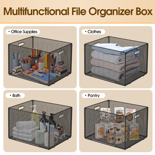 MaxGear Hanging File Organizer Box, Black Metal Mesh File Folder Storage Box for Letter/Legal Size, Office, School, Home - 15.2" x 12.2" x 9.84" - 3 Compartments - 6kg Max Weight