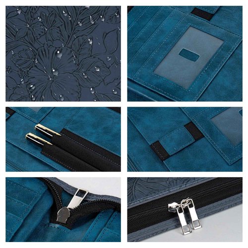 Dark Blue Embossed Portfolio Binder,Padfolio for Men and Women,Vegan PU Leather Padfolio with Zipper,A4 Planner Folder with Laptop Pocket, WorkBinder Organizer for Resume/Interview