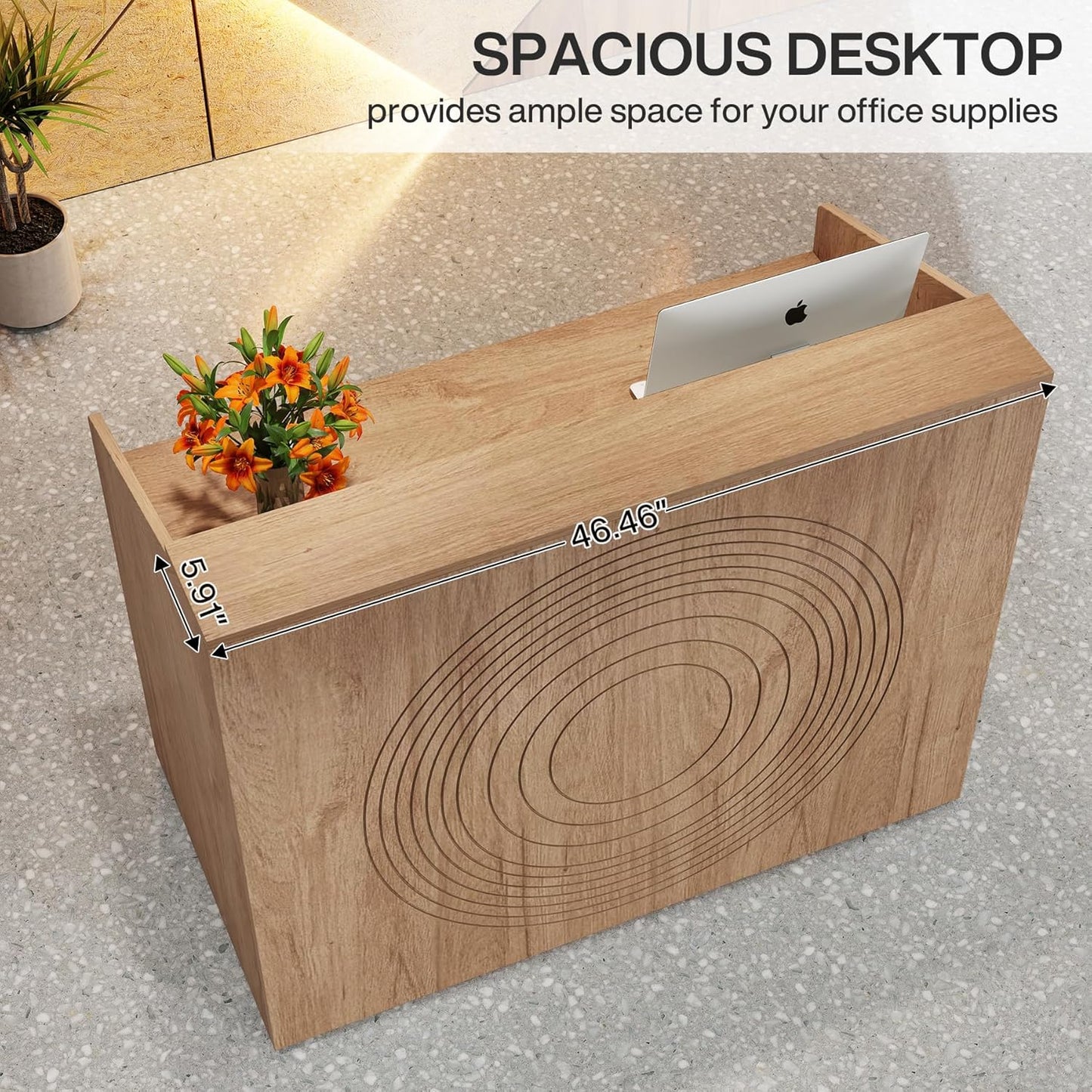 LITTLE TREE 47-Inch Reception Desk with Counter, Oak Front Desk Reception Room Table, Retail Counter for Checkout, Modern Welcome Desk for Lobby, Office, Beauty Salon