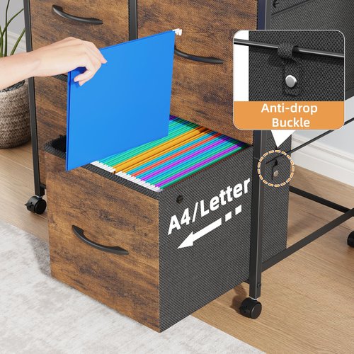 HIGDBFE 4 Drawer Lateral File Cabinet, Mobile Filing Cabinet for Large Printer, Home Office Functional Small Office Storage Cabinet & Printer Stand, Fabric Drawer, Fits Letter/A4, Rustic Brown