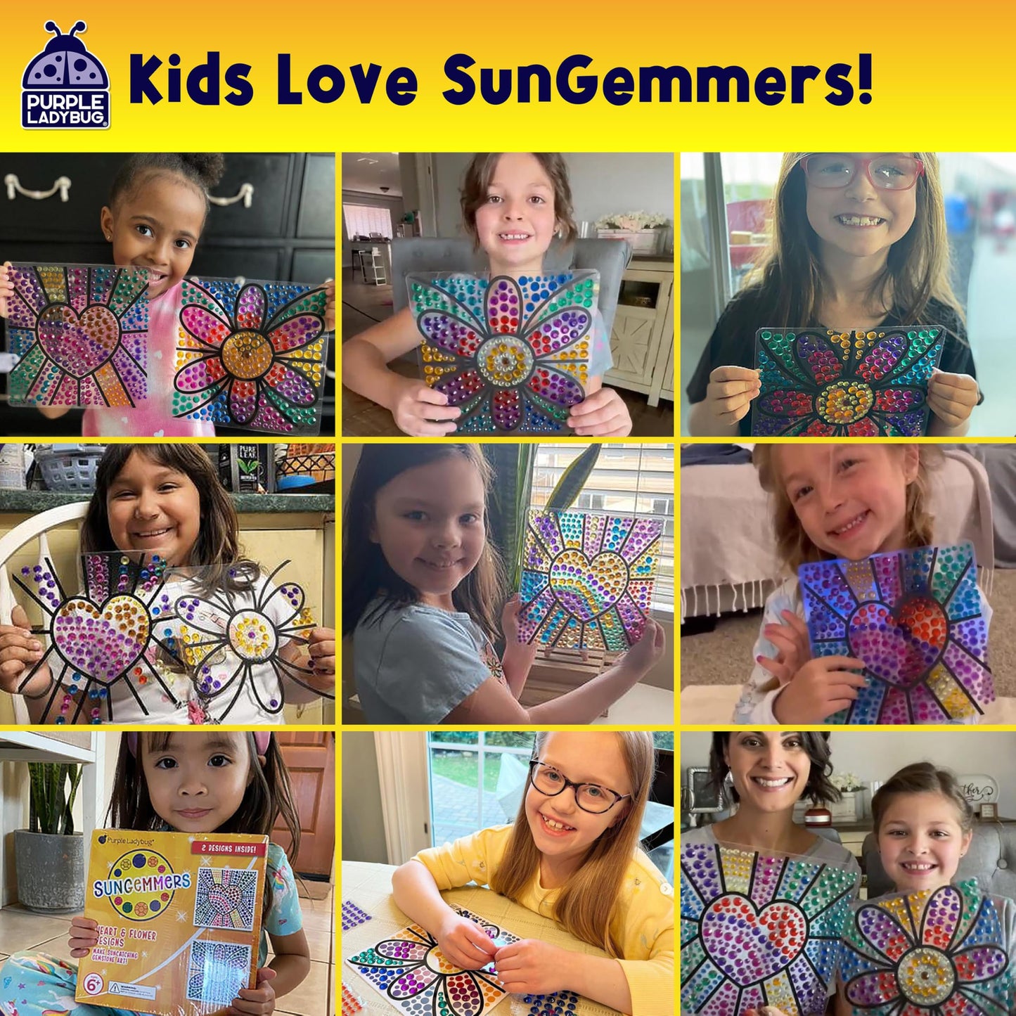 SunGemmers Window Gem Art Suncatcher Kits - Summer Crafts for Kids, Fun 5 Year Old Girl Birthday Gift, Fun Gifts for 8 Year Old Girls, Crafts for Kids Ages 4-10, Diamond Art Kit for Boys & Girls 6-12