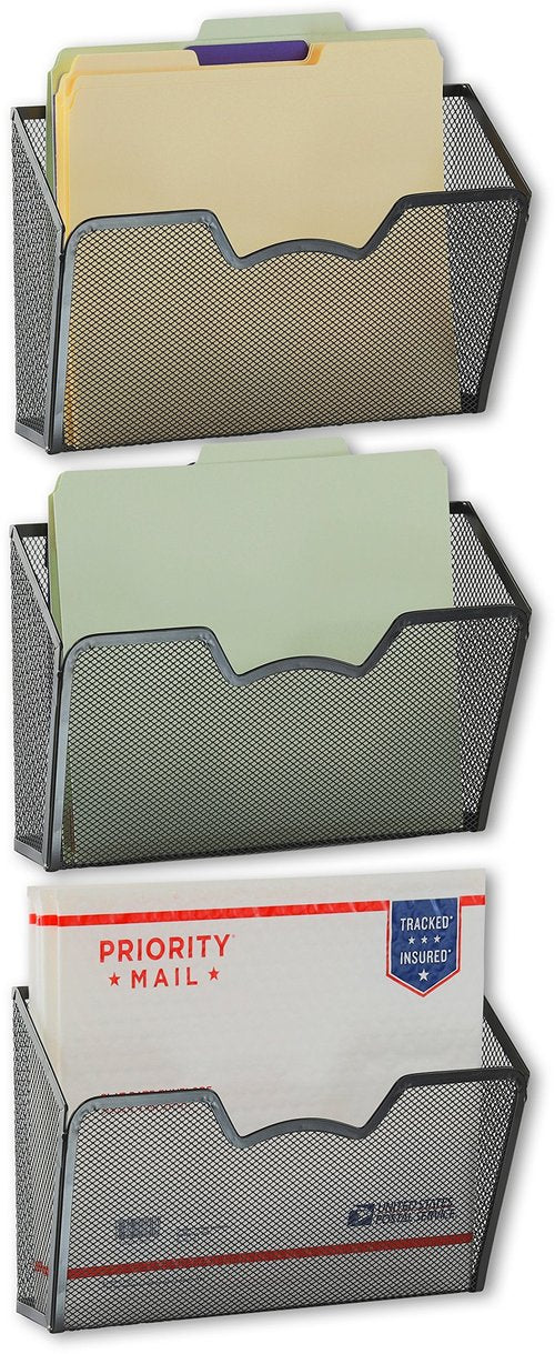 Simple Houseware Wall Mount Single Pocket File Organizer Holder, 3 Packs, Black