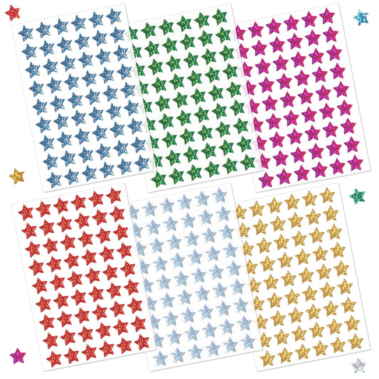 1,620 Holographic Glitter Star Stickers 0.6", 6 Colors Self-Adhesive Mini Stickers for Kids, Classroom, Teacher Supplies, Behavior Charts, Planner, Scrapbooking, Holiday, Party Favors and DIY Crafts