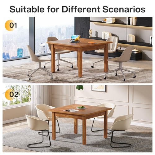 Tribesigns 39.4-Inch Square Conference Table for 4 People, Small Wooden Meeting Table with Solid Wood Legs and Thicken Tabletop for Conference Room Seminar Room Boardroom, Oak Brown