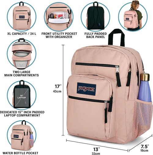JanSport Laptop Backpack - Ergonomic Computer Bag with 2 Compartments & 15” Sleeve - Strawberry Shower