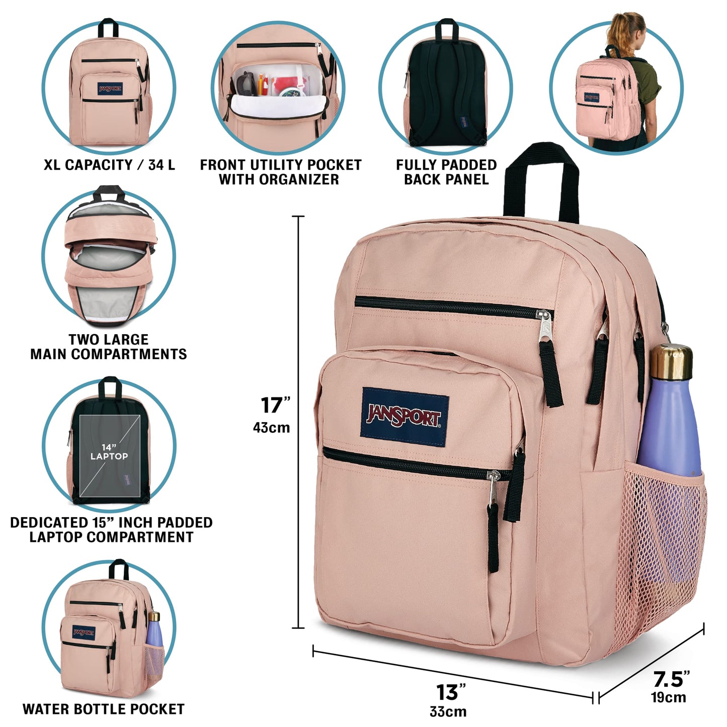 JanSport Laptop Backpack - Computer Bag with 2 Compartments, Ergonomic Shoulder Straps, 15” Laptop Sleeve, Haul Handle - Navy