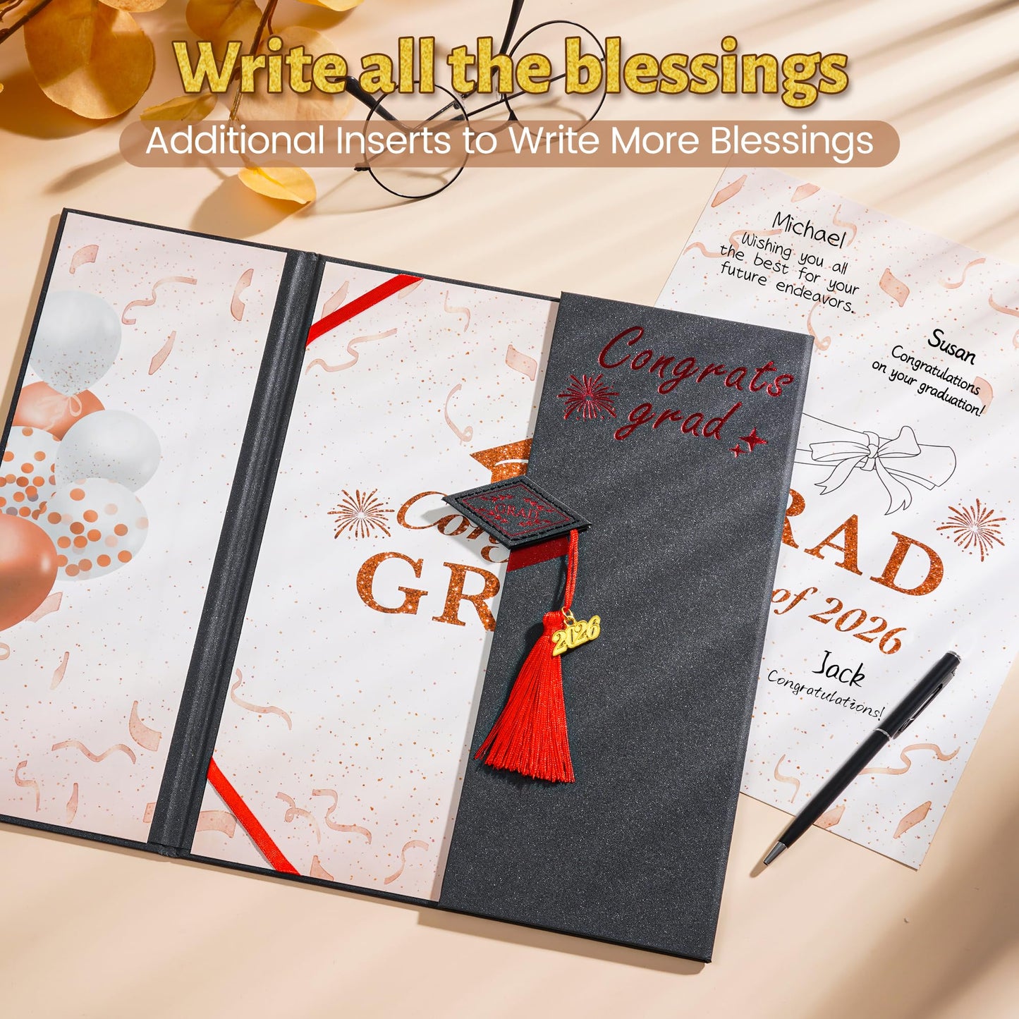 AYGXU Graduation Guest Book 2026-guest Book for Graduation Party,Black red Gold Autograph Book with Tassel Class of 2026 Graduate Party Decorations,Graduation Signature Guest Book