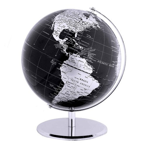 ANNOVA Metallic World Globe Black – Educational/Geographic/Modern Desktop Decoration - Stainless Steel Arc and Base/Earth World - Metallic Black - for School, Home, and Office (10-Inch)