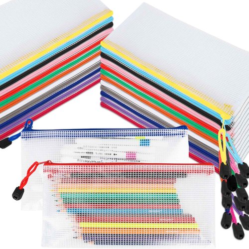 120 Pcs Mesh Zipper Bags Zipper Pencil Bags Bulk Transparent Pencil Storage Bag Multifunctional Travel Bag Cosmetic Toiletry Bag for Office Documents School Stationery Travel, 12 Colors