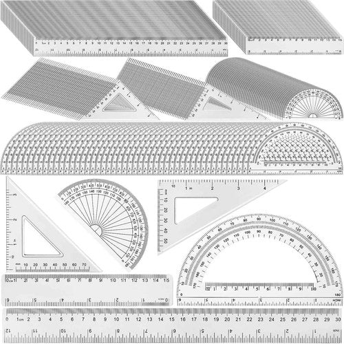 Tenare 288 Pcs Plastic Clear Math Set Includes Protractor Triangle Rulers 12 Inch 6 Inch Straight Geometry Math Transparent Ruler Measuring Tool for School Office Home Supplies