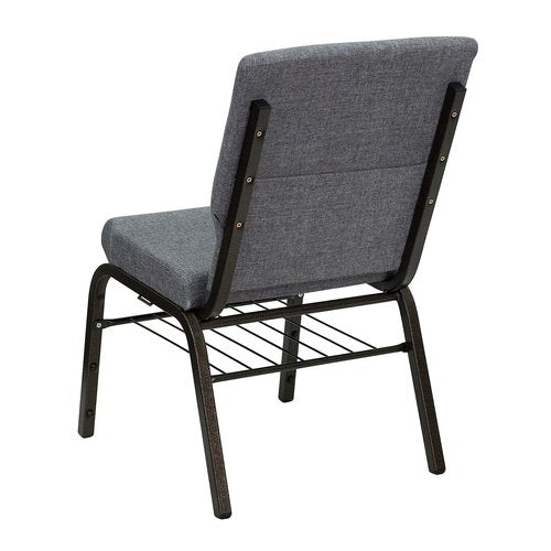 Flash Furniture HERCULES Series 18.5''W Church Chair in Gray Fabric with Book Rack - Gold Vein Frame