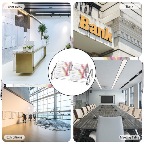 YUXUN Horizontal Business Card Holder,Acrylic Business Card Stand for Desk ,Clear Cards Display Holder for Exhibition Home Office ,Slanting Name Card Stand,200 Cards Capacity,2 Tier4 Slots