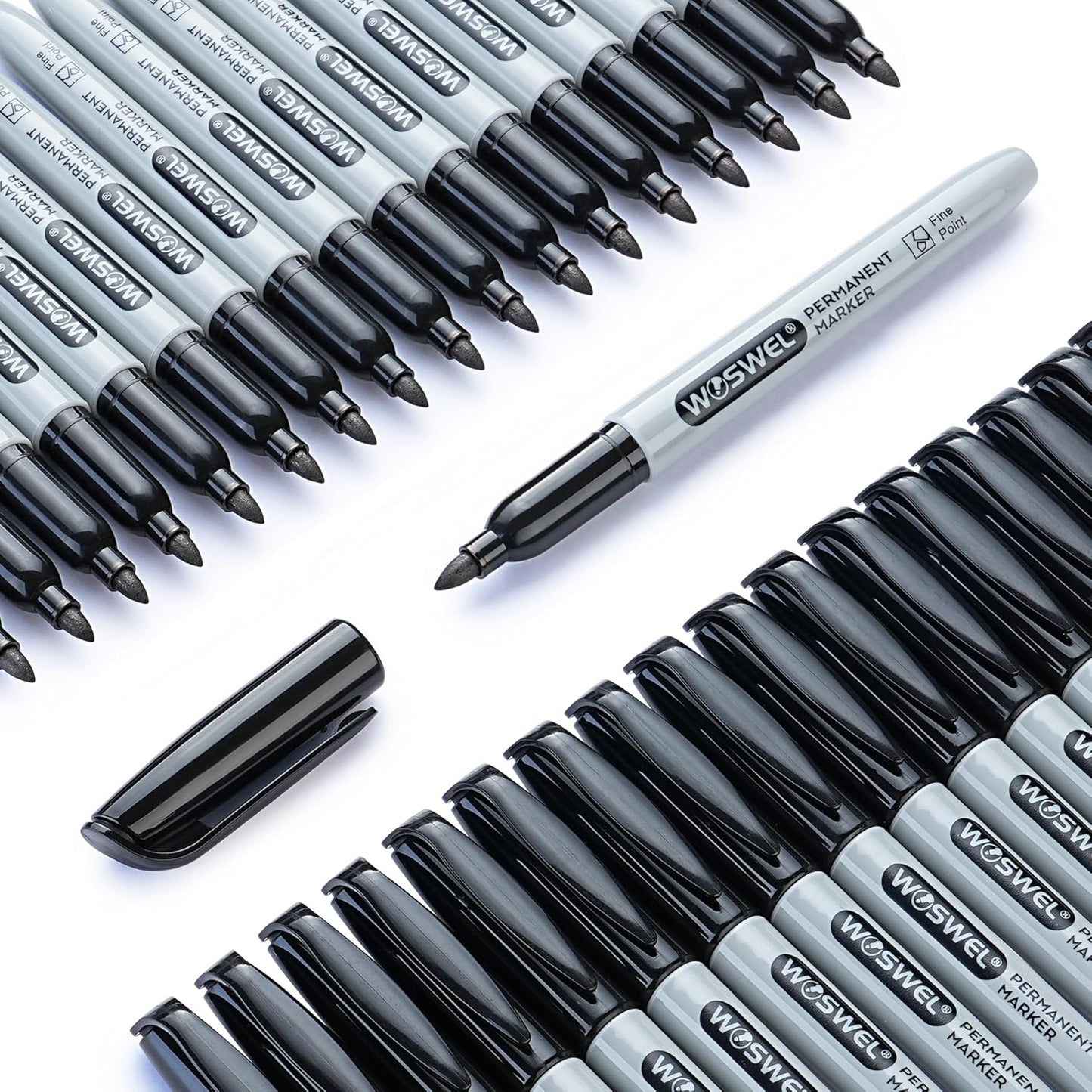 WOSWEL Permanent Markers - 288 Pack Fine Point Black Markers | Waterproof, Quick-Drying, Smear-Proof Office Supplies