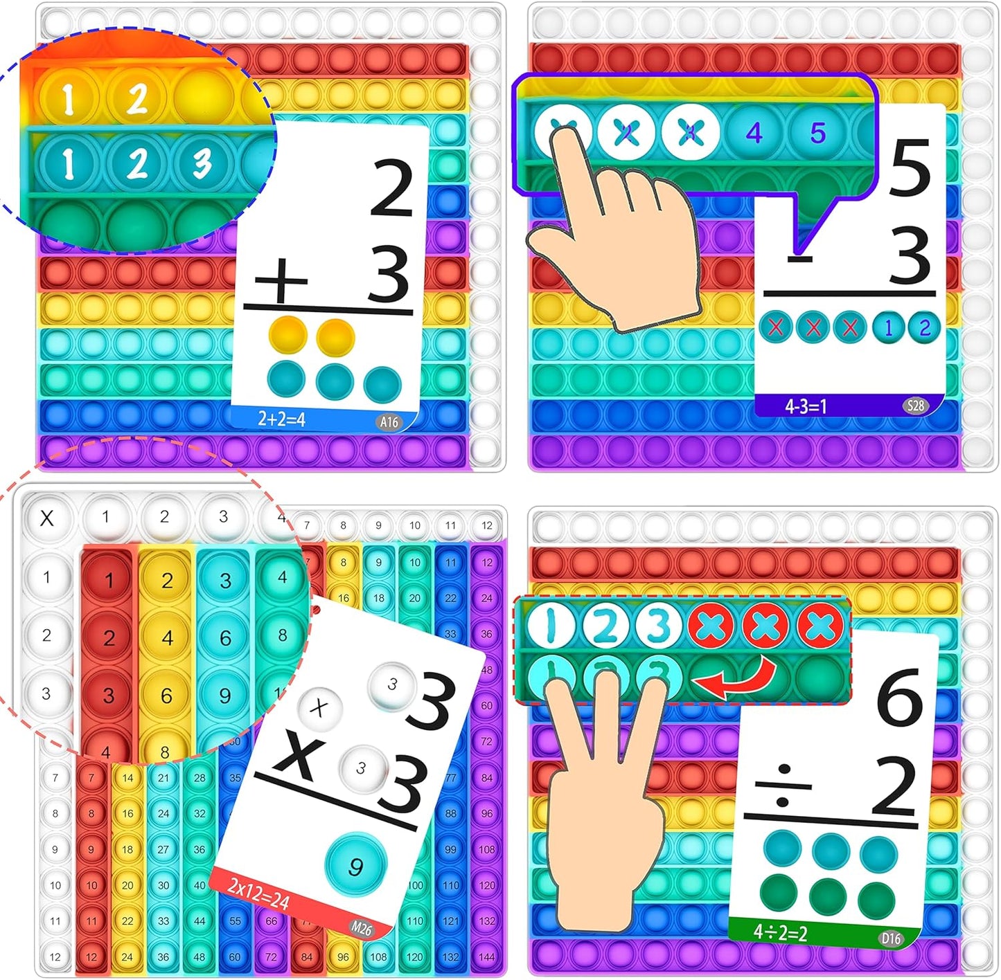 COOVA Multiplication Chart Pop It - Educational 12x12 Times Table Game Board for Kids Learning