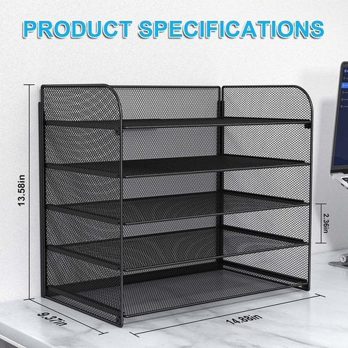 Vanulee 5 Tier Mesh Letter Tray File Organizer, Black, 15.2 x 9.5 x 13.4 inches, Office File Folder Holder, Space Saving, A4/Legal/Letter Size