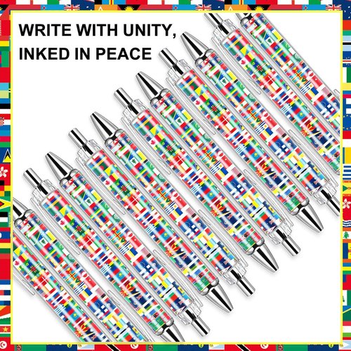 Janlaugh 200 Pcs International Flag Pens World Ballpoint Retractable Country Flags Pens Bulk Multicultural Party Favors Decoration Gift for Christmas School Sports Events Home Office Supplies