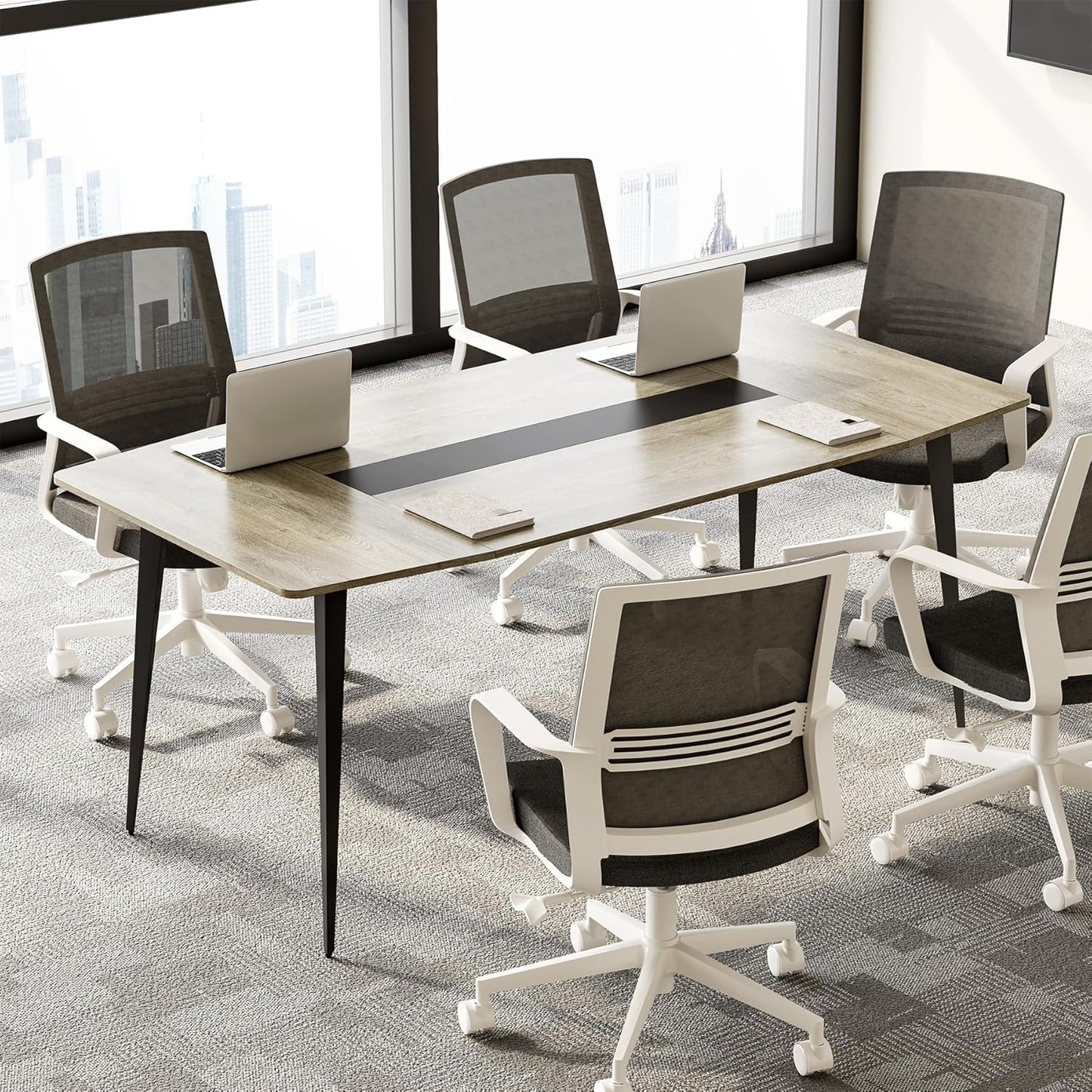LITTLE TREE 6 FT Conference Room Table, 70.86L x 35.43W x 29.52H Inches Boat Shaped Meeting Seminar Boardroom Table